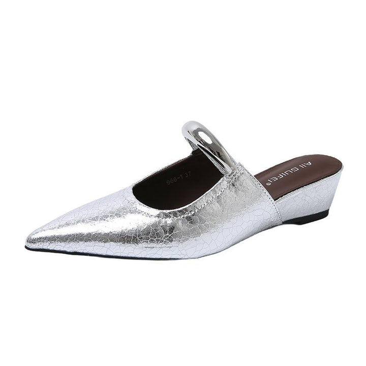 Damen elegante Slingback Mules mit spitzem Zehenbereich und dekorativem Ketten-Detail Drune