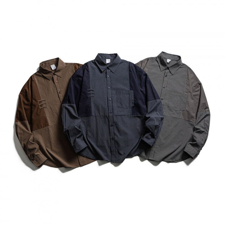 Herren Patchwork-Overshirt im Karomix mit Kontrastpaneelen Drune
