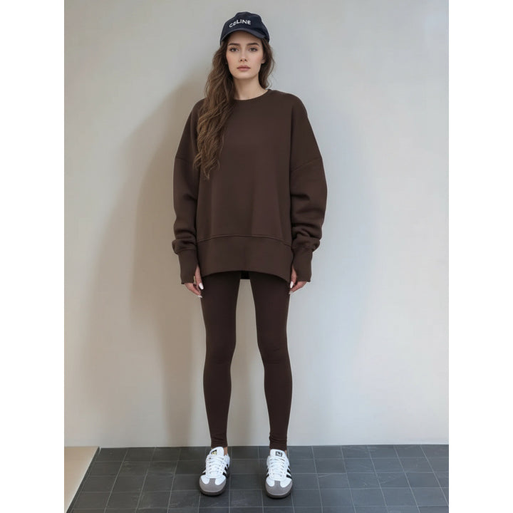 Damen gemütliches Sportset mit lockerem Sweatshirt und enganliegenden Leggings Drune
