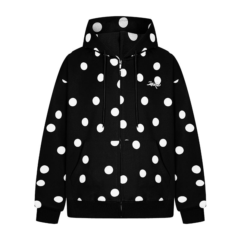 Damen Kapuzen-Sweatjacke mit durchgehendem Reißverschluss, Oversize-Schnitt und Polka-Dot-Print Drune