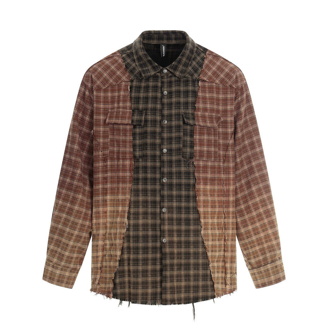 Herren Patchwork-Flanell-Overshirt mit ausgefransten Kanten Drune