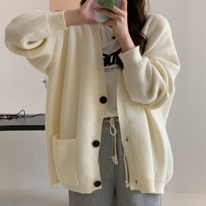 Damen Gemütliche Strickjacke mit weiten Ärmeln und praktischen Taschen Drune