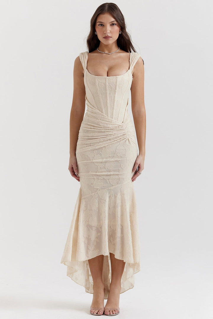 Damen Elegantes Maxikleid mit raffinierten Rüschen und schmeichelndem Schnitt Drune