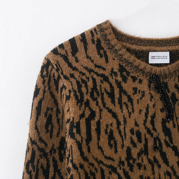 Damen nan kurzgeschnittene Jacquard-Strickjacke mit Zierperlenknöpfen Drune