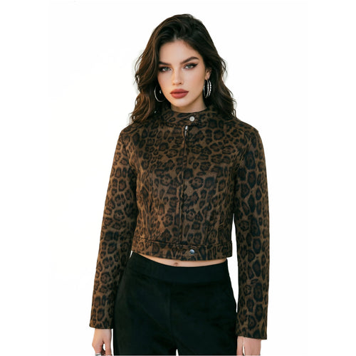 Damen Stilvolle Kurzjacke im Leopardenmuster Drune