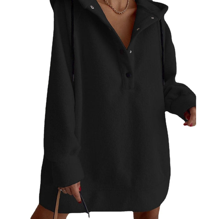 Damen nan kuscheliges Kapuzen-Fleece-Tunika-Sweatshirt mit Druckknopfleiste und überschnittener Schulter Drune