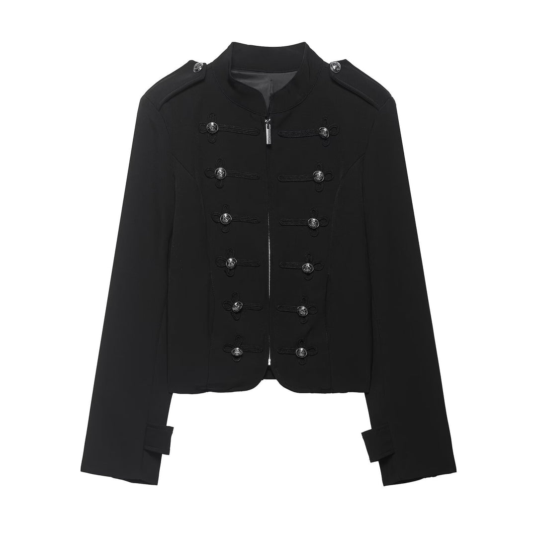 Damen Militärisch inspirierte Kurzjacke mit Stehkragen, Zierkordeln und Schulterklappen Drune