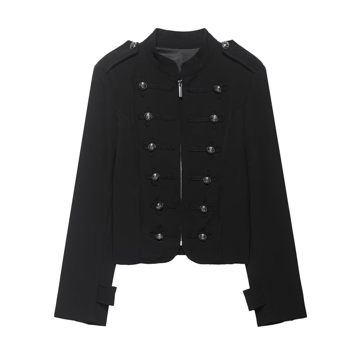 Damen Militärisch inspirierte Kurzjacke mit Stehkragen, Zierkordeln und Schulterklappen Drune