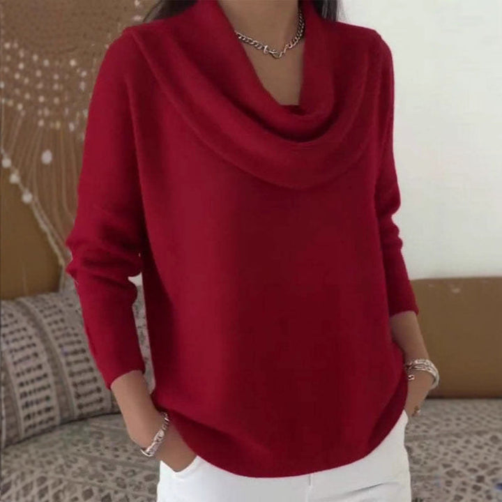 Damen nan schimmernder Strickpullover mit Wasserfallkragen, feiner Glitzerstruktur und schmalem Saum Drune