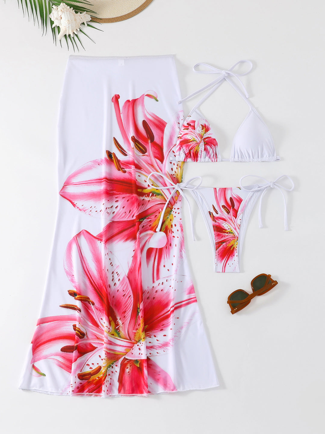 Damen Strandkleid mit blühendem Bikini-Set Drune