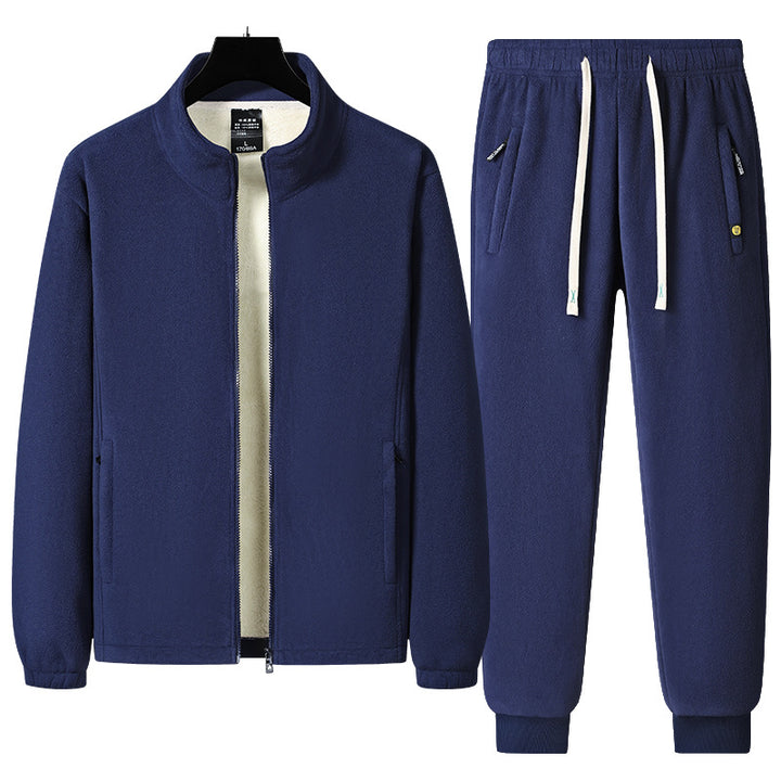 Herren dreiteiliges Fleece-Set mit wattierter Weste, Stehkragenjacke und Jogginghose Drune