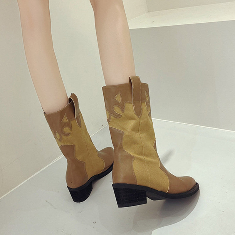 Damen Stiefeletten im Cowboy-Stil mit einzigartigem Design und kompaktem Absatz Drune