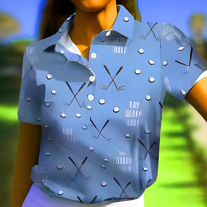 Damen Kurzarm-Hemd mit modischem Golf-Print und komfortablem Schnitt Drune