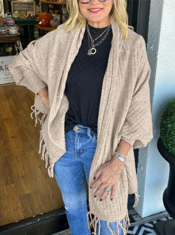 Damen vielseitiger Poncho mit Fransen Drune