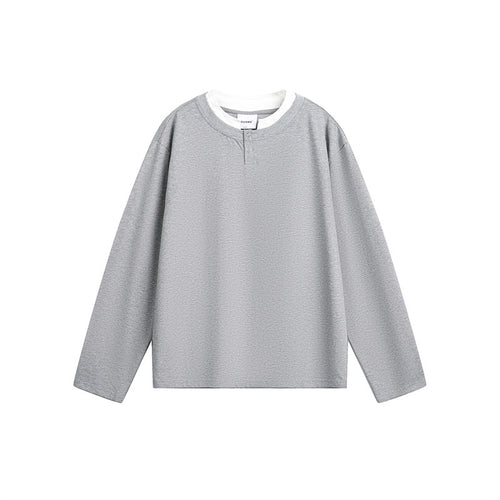 Unisex Lässiges Layering-Henley-Langarmshirt mit Kontrast-Doppelkragen Drune