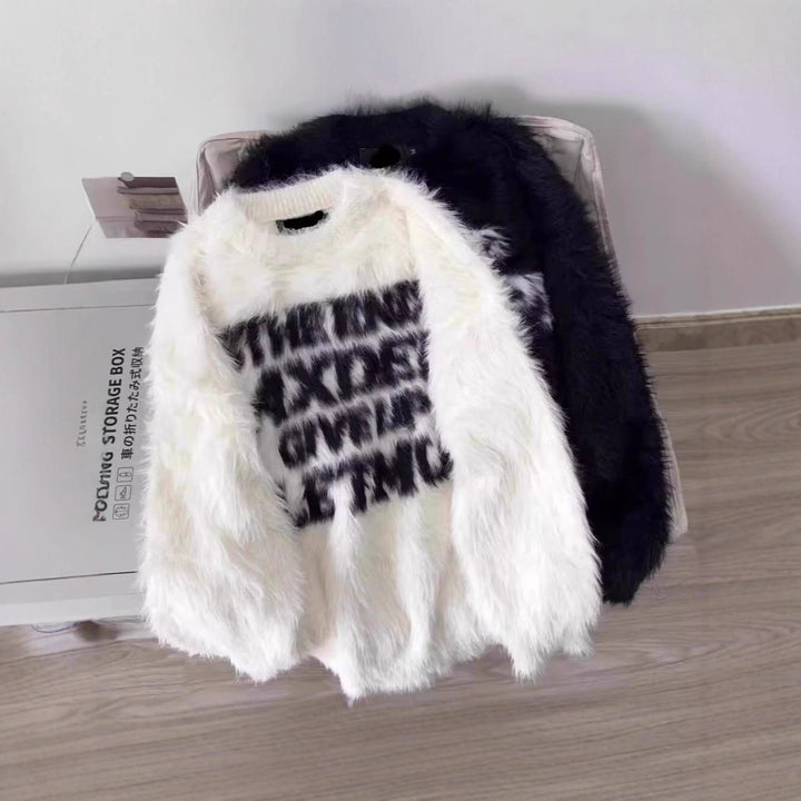 Damen Stylistischer Oversized Pullover mit kreativem Print Drune