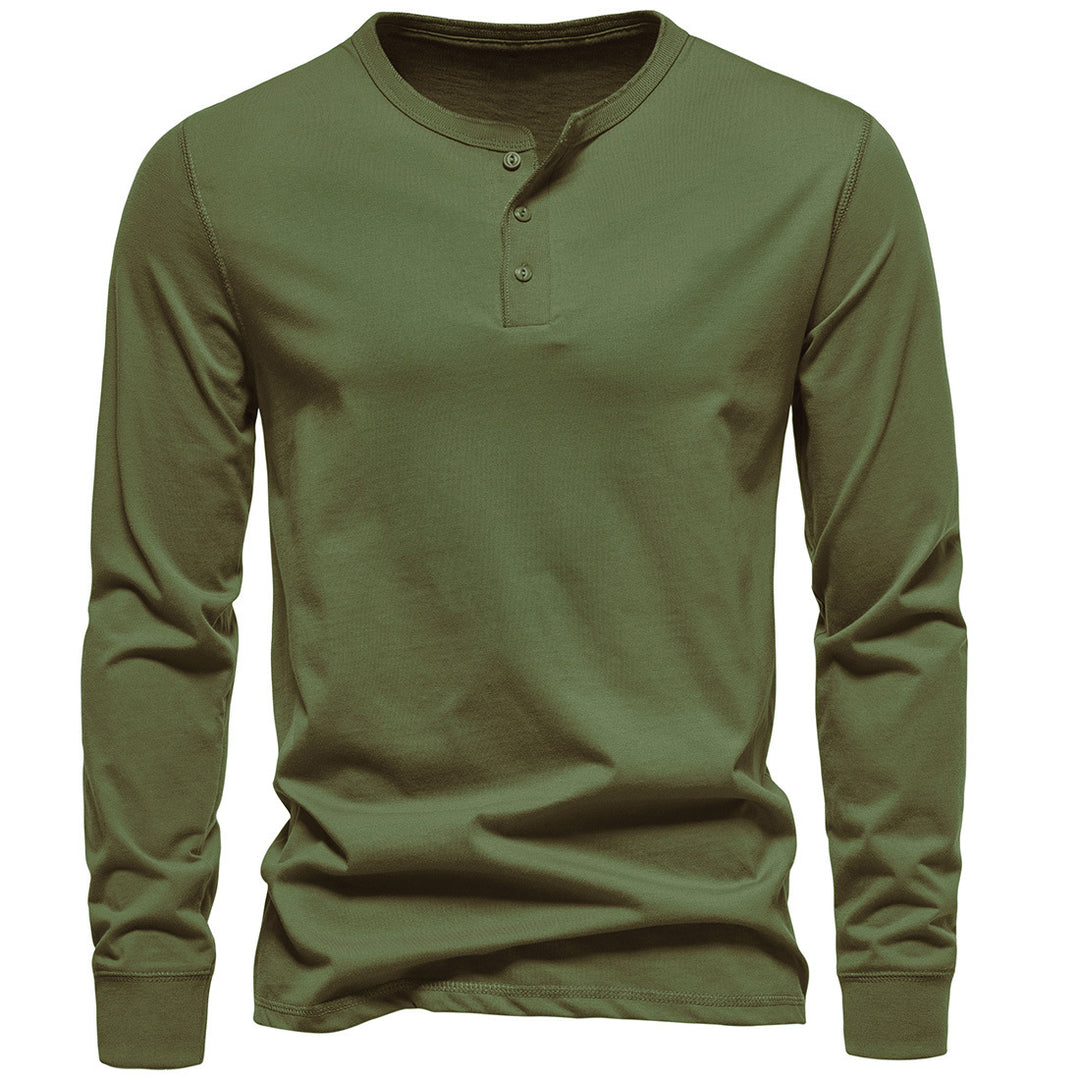 Herren Langärmliges Henley‑Shirt aus Baumwollmix mit dreifacher Knopfleiste und schmaler Silhouette Drune