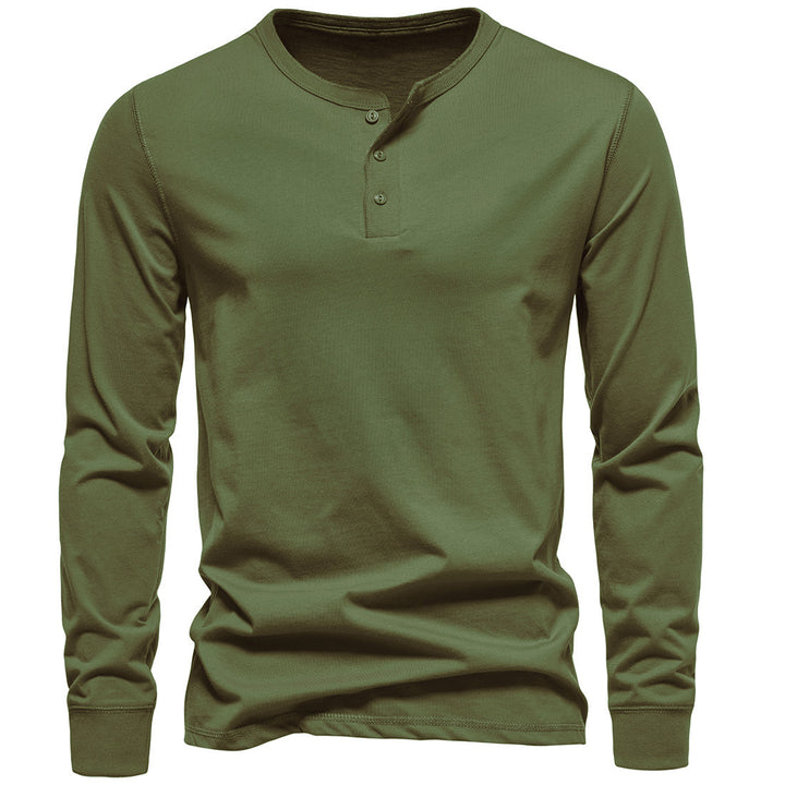 Herren Langärmliges Henley‑Shirt aus Baumwollmix mit dreifacher Knopfleiste und schmaler Silhouette Drune
