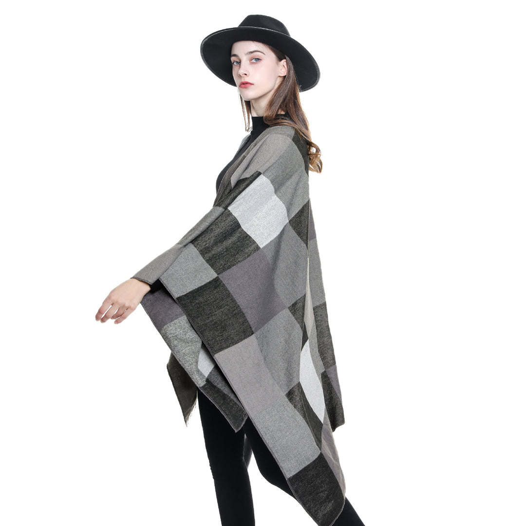 Damen Leichter Jacquard-Poncho mit geometrischem Muster und asymmetrischem Saum Drune