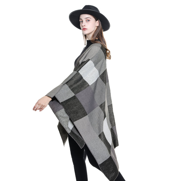 Damen Leichter Jacquard-Poncho mit geometrischem Muster und asymmetrischem Saum Drune