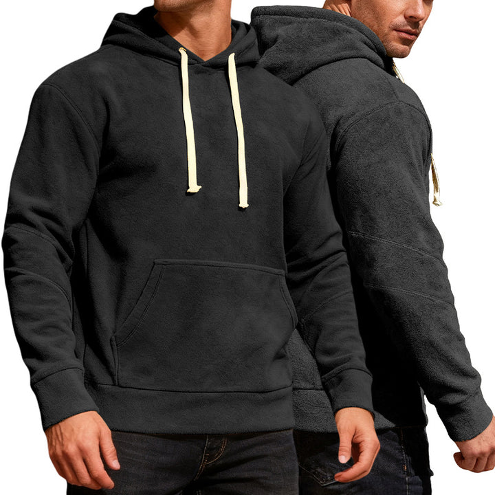 Herren nan samtweicher Kapuzenpullover mit Nahtdetails, Kängurutasche und Kontrastkordel Drune