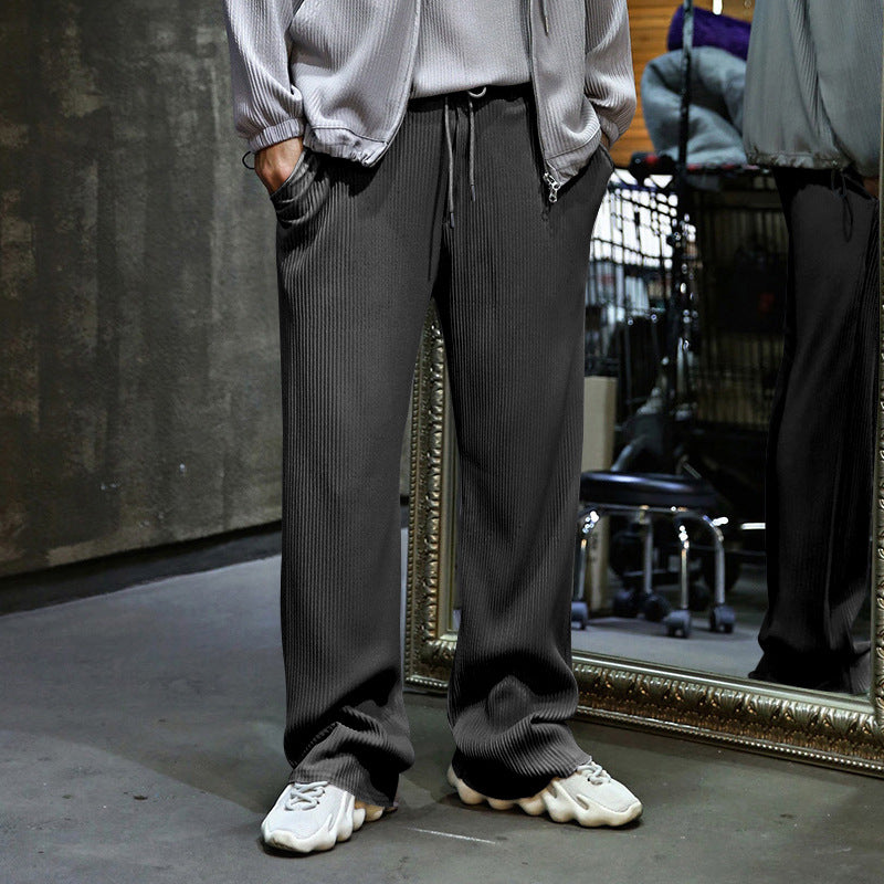 Herren Lässige gerippte Relaxhose mit weitem Bein, Tunnelzug & Eingrifftaschen Drune