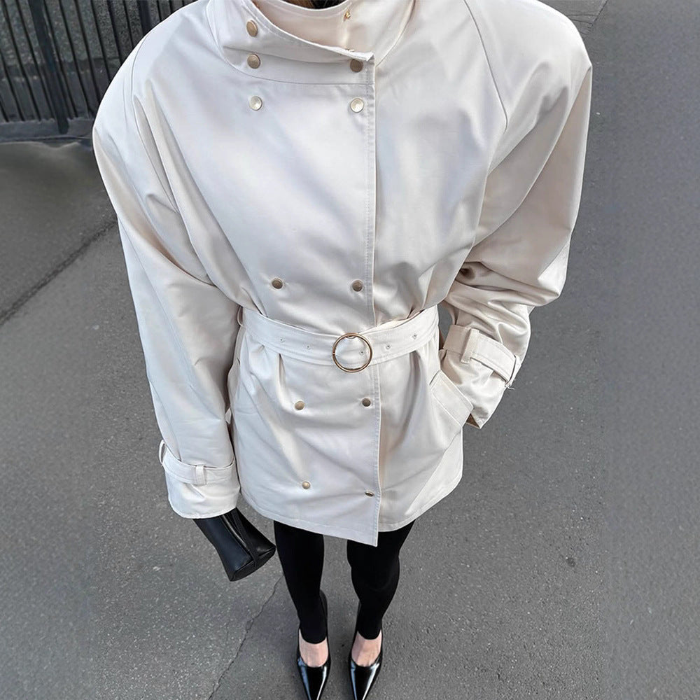Damen oversized Trenchcoat mit doppeltem Kragen Drune