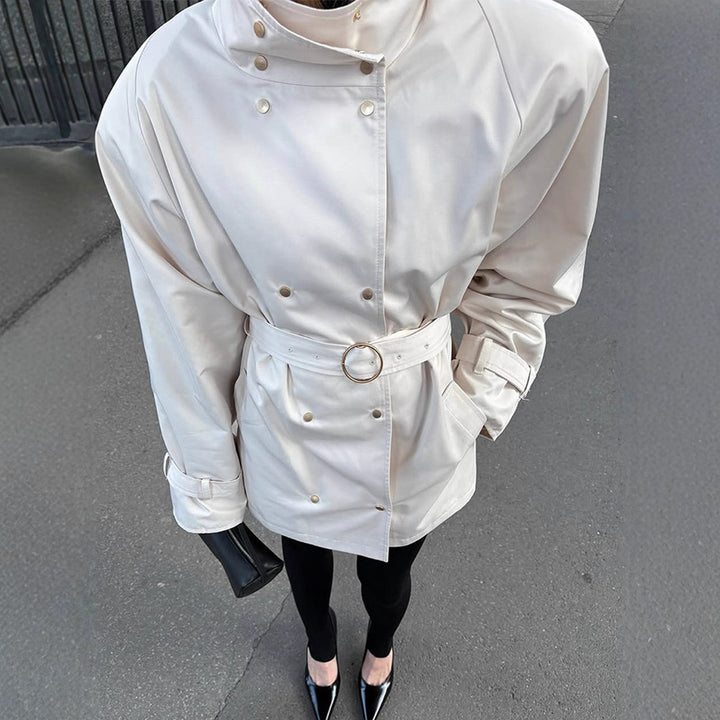 Damen oversized Trenchcoat mit doppeltem Kragen Drune