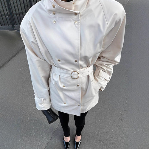 Damen oversized Trenchcoat mit doppeltem Kragen Drune
