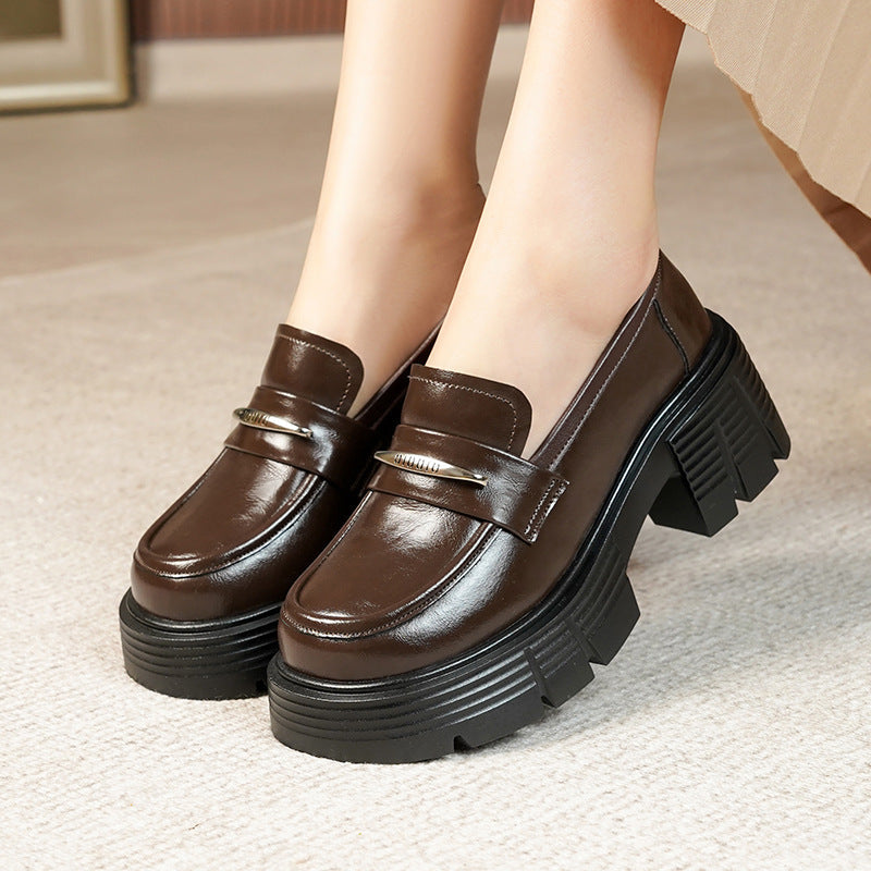Damen Modische Loafers mit klobigem Absatz und glänzenden Applikationen Drune