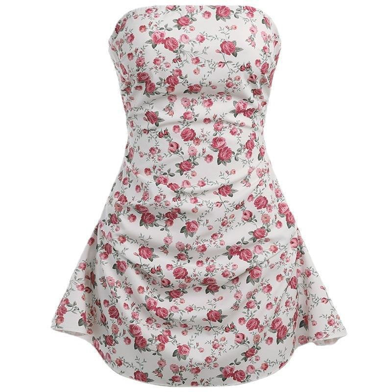 Damen Motiviertes Minikleid mit gerafftem Oberteil und Blumenmuster Drune