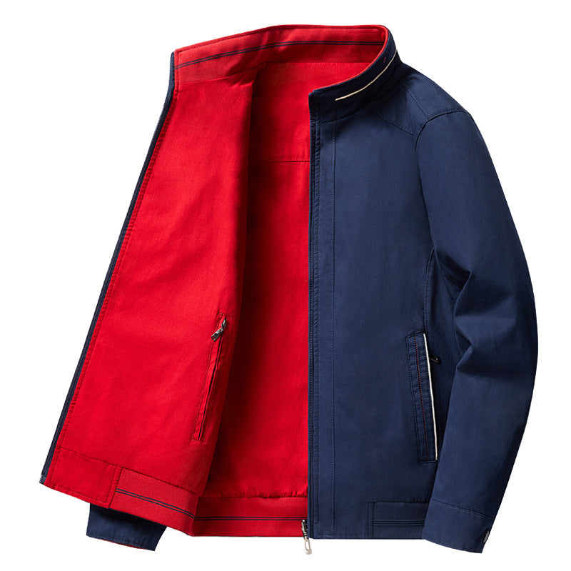 Herren  leichte Jacke mit Kontrastfutter, Stehkragen und Reißverschluss mit Innentasche Drune
