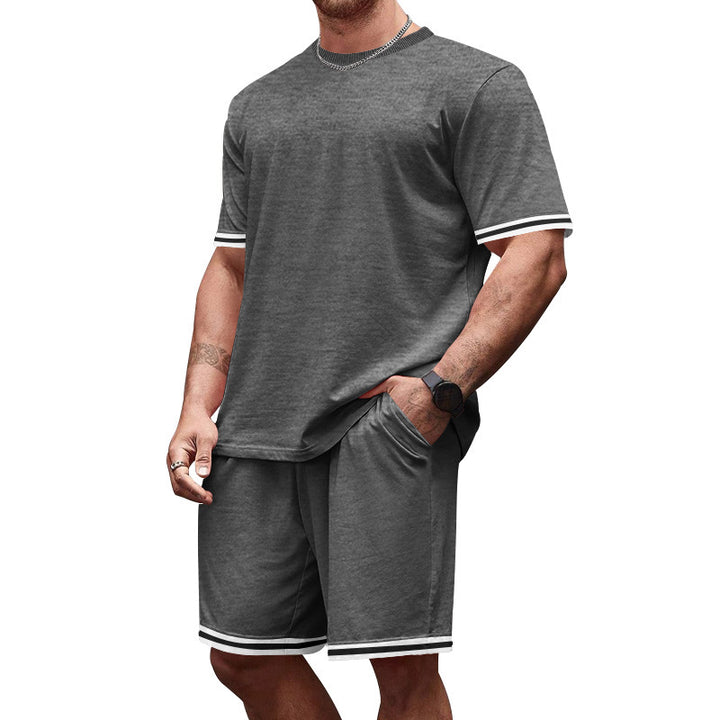 Herren nan sportliches Jersey-Set aus Kurzarmshirt und Bermudashorts mit Kontraststreifen elastischem Bund und Eingrifftaschen Drune