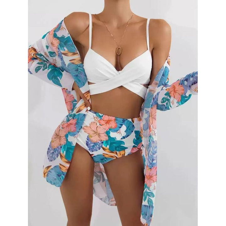 Damen Strandkimono mit floralem Design und transparenten Ärmeln Drune