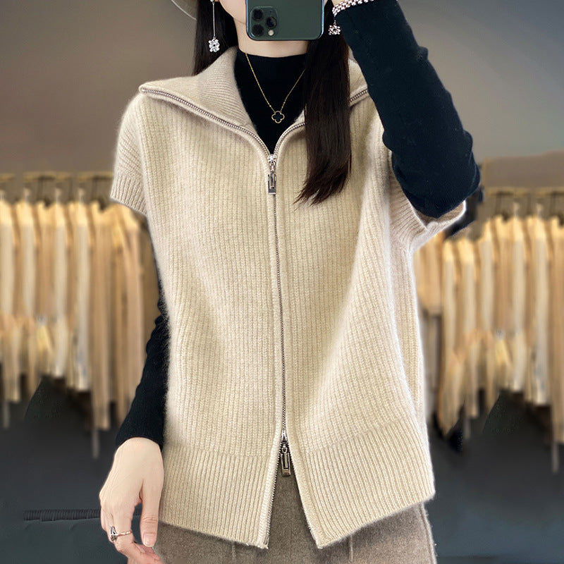 Damen Strickjacke mit Rollkragen und durchgehendem Reißverschluss Drune