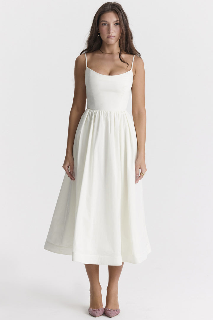 Damen elegantes Midikleid mit Spaghetti-Trägern und fließendem Rock Drune