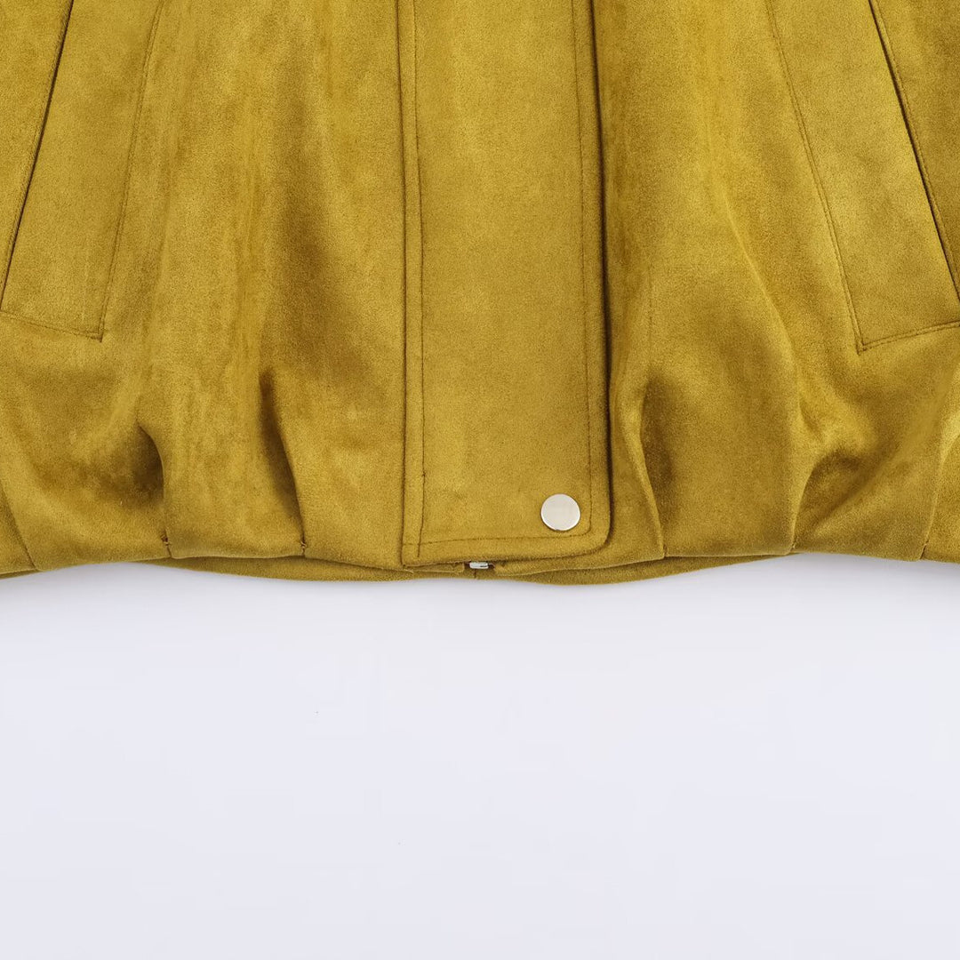 Damen modische Wildlederjacke mit hohem Kragen und praktischen Taschen Drune