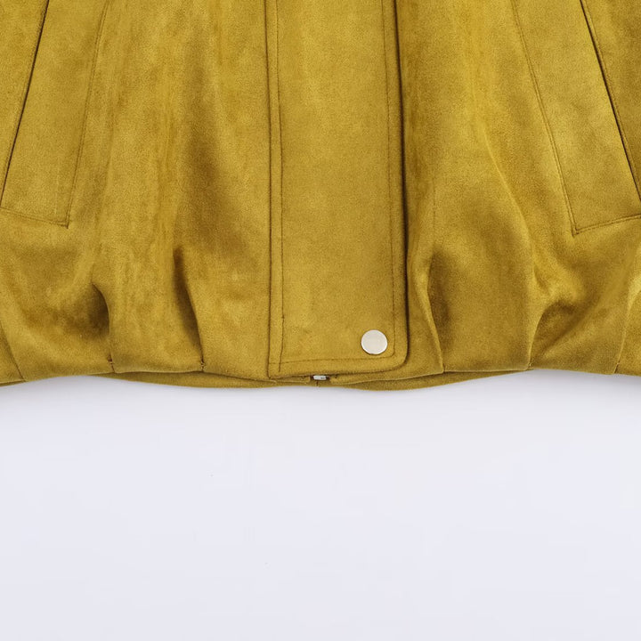 Damen modische Wildlederjacke mit hohem Kragen und praktischen Taschen Drune