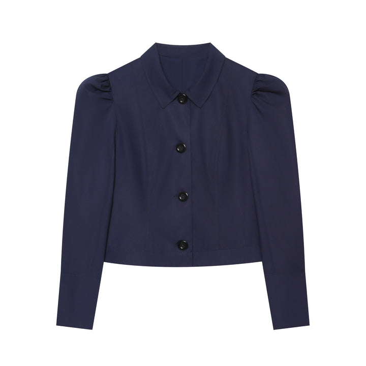 Damen Cropped‑Blousonjacke mit Puffärmeln, Hemdkragen und taillierter Silhouette Drune