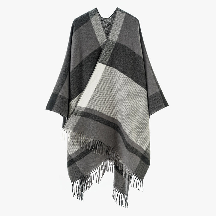 Damen Oversize Wollmix-Überwurf mit V-Ausschnitt und Fransen Drune
