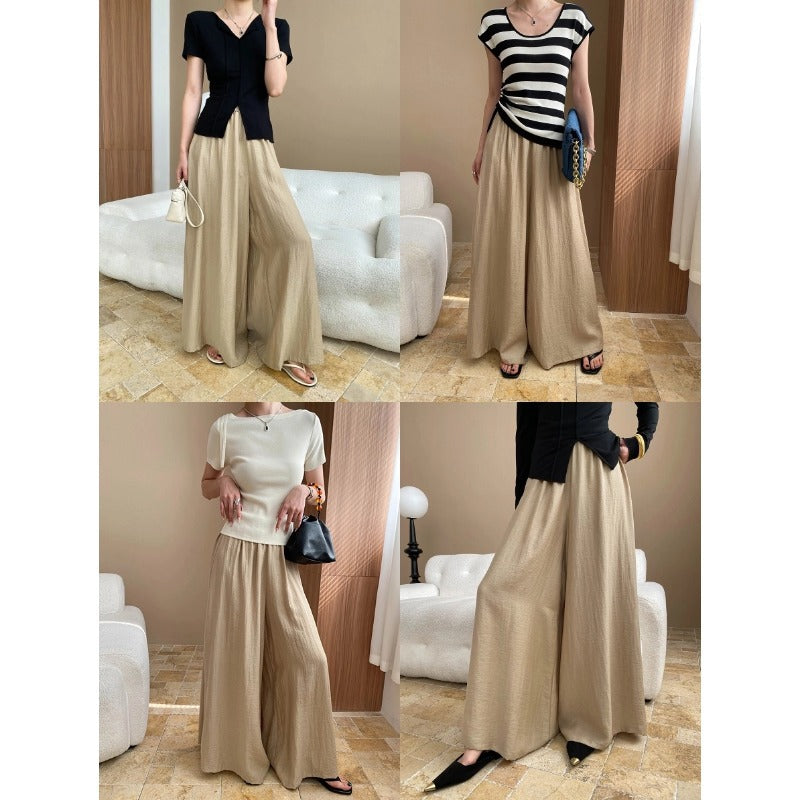 Damen lässige weit geschnittene Hose mit elastischem Bund und seitlichen Taschen Drune