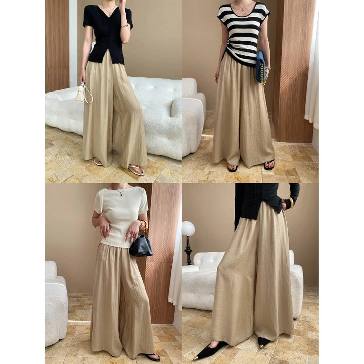 Damen lässige weit geschnittene Hose mit elastischem Bund und seitlichen Taschen Drune