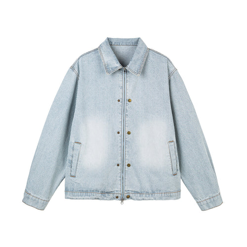 Damen Oversize-Denimjacke im Workwear-Stil mit feinen Streifen und Zwei-Wege-Reißverschluss Drune