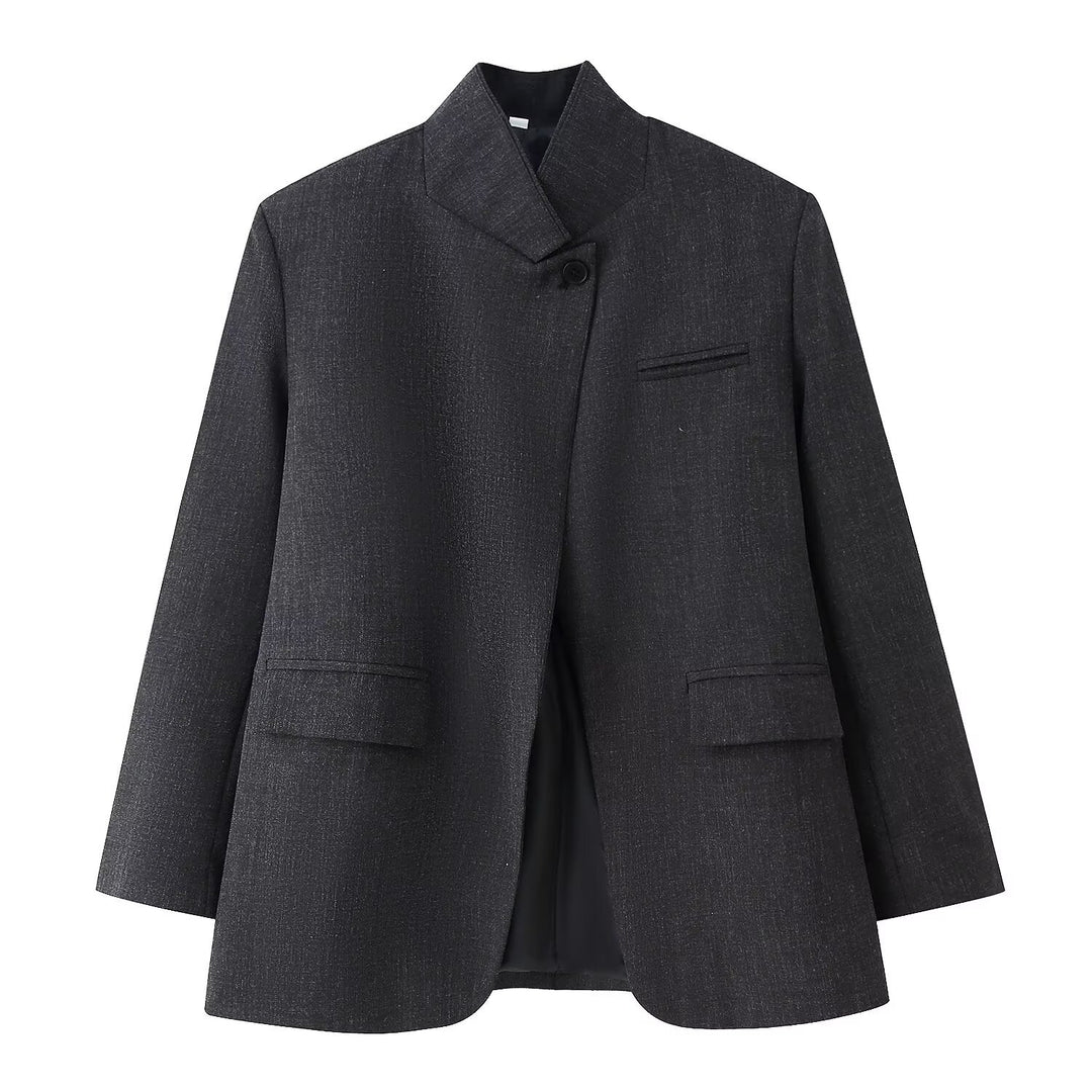 Damen 100+ Cropped Karoblazer mit Stehkragen, verdeckter Knopfleiste und Pattentaschen Drune