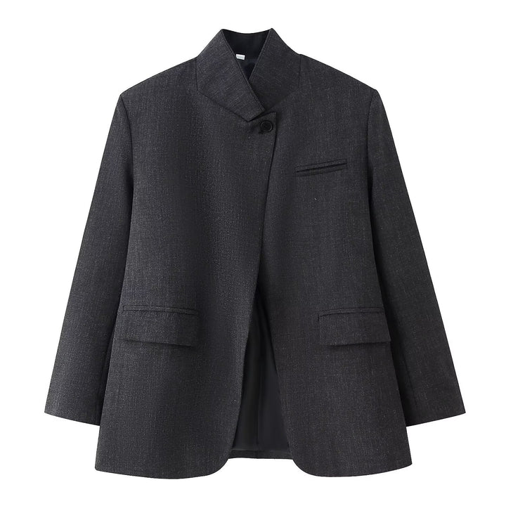 Damen 100+ Cropped Karoblazer mit Stehkragen, verdeckter Knopfleiste und Pattentaschen Drune