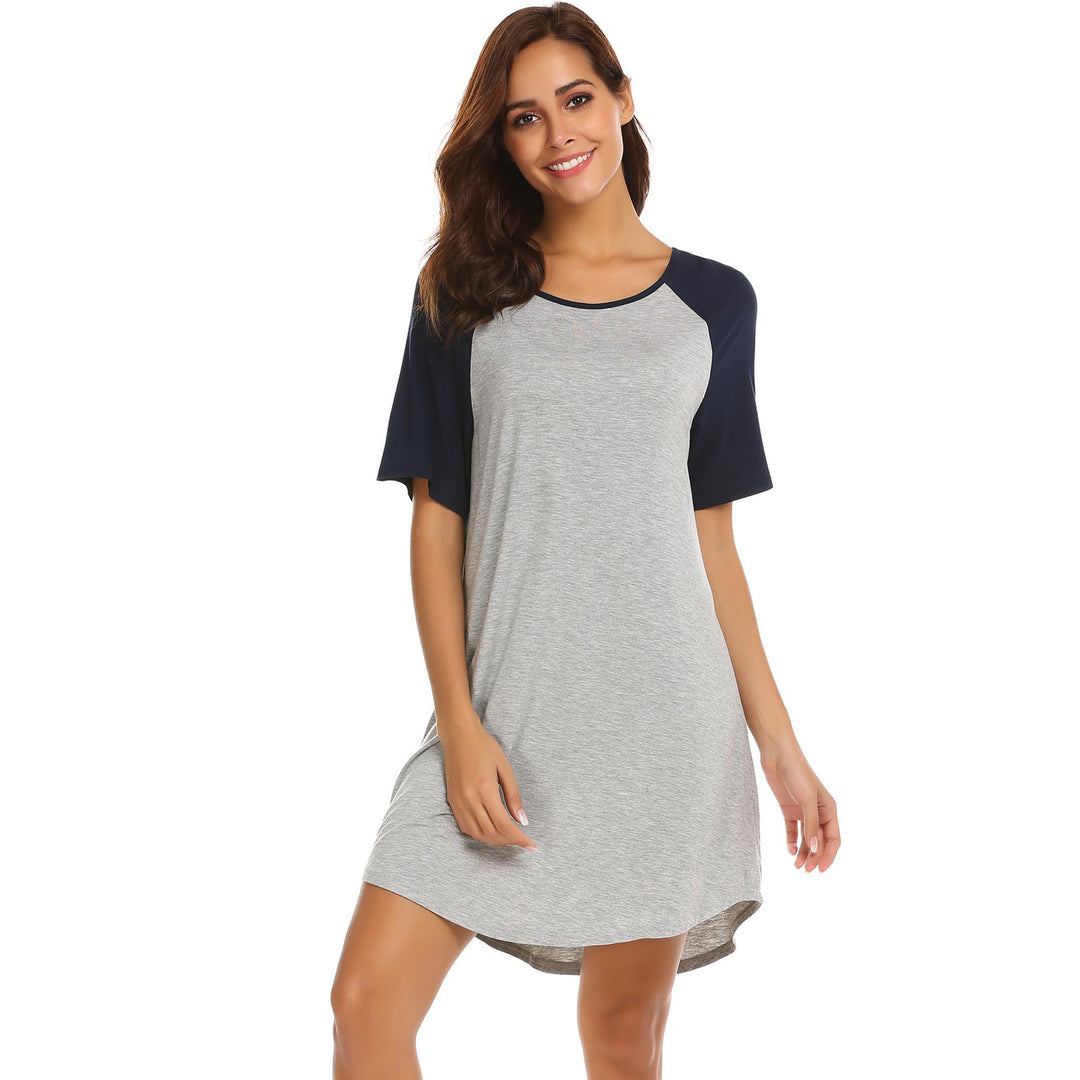 Damen lässiges T-Shirt Kleid mit kontrastierenden Ärmeln und bequemem Schnitt Drune