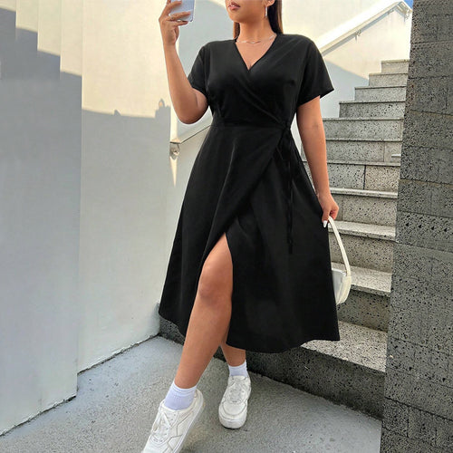 Damen Wickelkleid mit elegantem Schlitz und taillierter Silhouette Drune