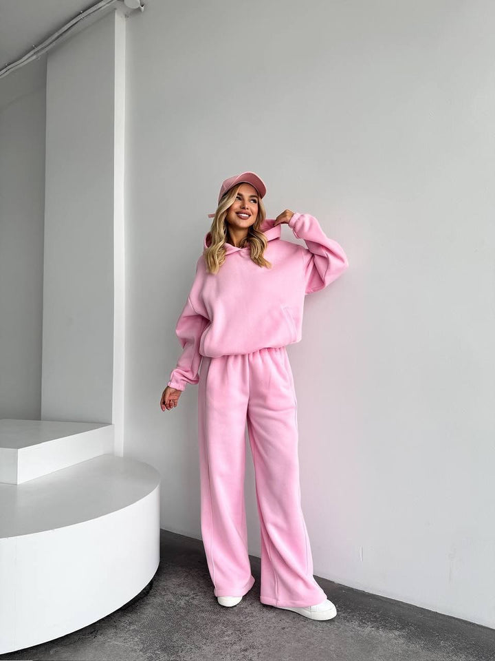 Damen Oversize Loungewear-Set aus schwerem Sweat mit Kapuzenpullover und weitem hochgeschnittenem Jogger Drune
