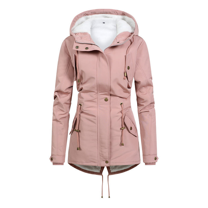 Damen Taillierter Parka mit Teddyfutter, verstellbarer Kapuze und Tunnelzug Drune