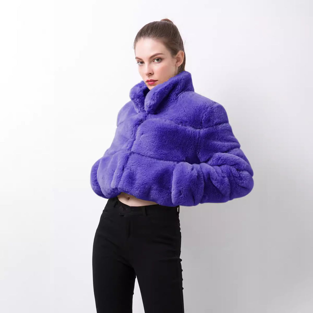 Damen modische kurze Kunstpelzjacke Drune